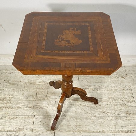 ANTICO TAVOLINO CARLO X TREPPIEDE LEGNO NOCE INTARSIATO TAVOLO QUADRATO TABLE