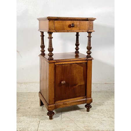 ANTICO COMODINO ETAGERE LEGNO NOCE 1800 STILE LUIGI FILIPPO LOMBARDO EPOCA OLD