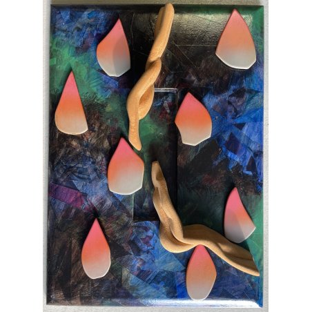 QUADRO ASTRATTO Mario Mei TECNICA MISTA COLLAGE LEGNO "Controcorrente 1993" ROMA