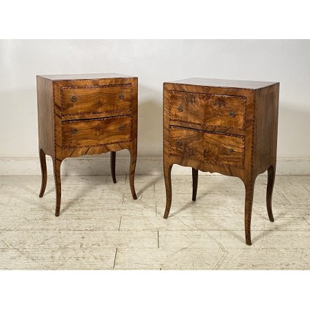 ANTICA COPPIA COMODINO LUIGI XV INTARSIATO 1800 LEGNO NOCE EPOCA CAMERA LETTO