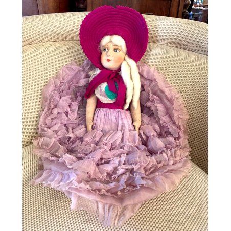 ANTICA RARA BAMBOLA Jouetes DOLL Poupé PANNO LENCI OCCHI BLU 50 cm/h  '30/'40