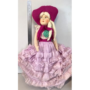 ANTICA RARA BAMBOLA Jouetes DOLL Poupé PANNO LENCI OCCHI BLU 50 cm/h  '30/'40