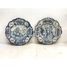 COPPIA ANTICO PIATTO CERAMICA SAVONA BIANCA DECORO BLU Lanterna CUPIDO PUTTO XX