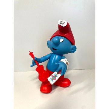 PUPAZZO GOMMA Puffo CHITARRA Collezione VERI PUFFI della Furga 1982 NON FUNZIONA
