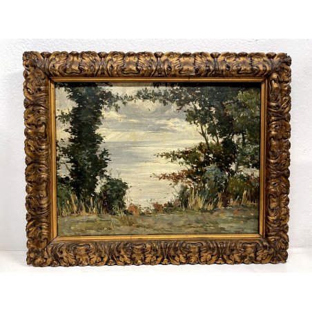 ANTICO QUADRO DIPINTO OLIO TAVOLA Zanchelli Attilio SCORCIO PAESAGGIO MARINO 900