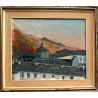 ANTICO QUADRO OLIO TELA Ramasco PANORAMA ALBA TETTI SANTUARIO OROPA BIELLA 1957