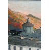 ANTICO QUADRO OLIO TELA Ramasco PANORAMA ALBA TETTI SANTUARIO OROPA BIELLA 1957
