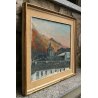 ANTICO QUADRO OLIO TELA Ramasco PANORAMA ALBA TETTI SANTUARIO OROPA BIELLA 1957