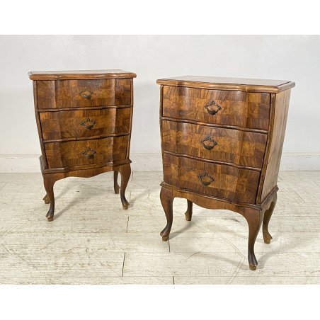 COPPIA COMODINI ANTICHI decò URNA RADICA NOCE COMODINO 1900 CASSETTIERA TAVOLO