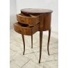 ANTICO COMODINO OVALE LEGNO NOCE INTARSIATO FINE 800 PRIMI 900 2 CASSETTI EPOCA