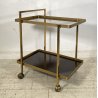 CARRELLO BAR ROTELLE DESIGN ANNI 70 VETRO OTTONE TROLLEY BAR VINTAGE 2 RIPIANI