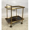 CARRELLO BAR ROTELLE DESIGN ANNI 70 VETRO OTTONE TROLLEY BAR VINTAGE 2 RIPIANI