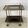 CARRELLO BAR ROTELLE DESIGN ANNI 70 VETRO OTTONE TROLLEY BAR VINTAGE 2 RIPIANI