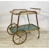 ANTICO CARRELLO BAR DESIGN PORTAVIVANDE ANNI 50 LEGNO OTTONE CARRELLINO VASSOIO