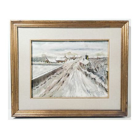 DIPINTO FIRMATO VAN UG 1972 PAESAGGIO INNEVATO NEVE MONTAGNE QUADRO OLIO TELA