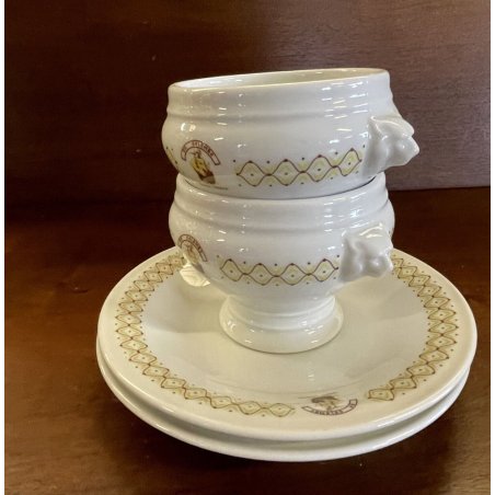 COPPIA PICCOLA ZUPPIERA PIATTO CERAMICA ø 15cm Richard Ginori MASCHERONI VINTAGE