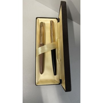 COPPIA PENNA PARKER 51 e 45 STILOGRAFICA FOUNTAIN PEN DORATA FUNZIONANTE anni 70