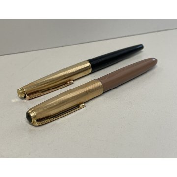 COPPIA PENNA PARKER 51 e 45 STILOGRAFICA FOUNTAIN PEN DORATA FUNZIONANTE anni 70