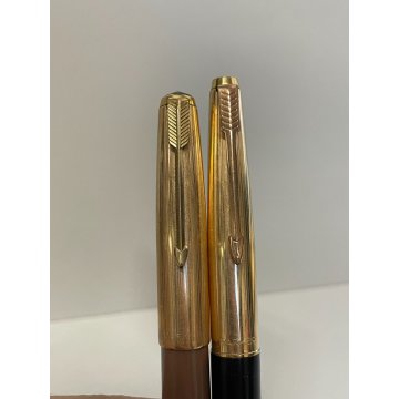 COPPIA PENNA PARKER 51 e 45 STILOGRAFICA FOUNTAIN PEN DORATA FUNZIONANTE anni 70