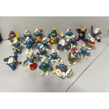 LOTTO GIOCO 21 PUFFI BLU PEYO VINTAGE ANNI 70/80 SCHLEICH GARGAMELLA PLASTICA