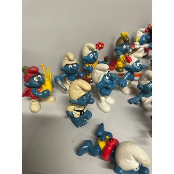 LOTTO GIOCO 21 PUFFI BLU PEYO VINTAGE ANNI 70/80 SCHLEICH GARGAMELLA PLASTICA