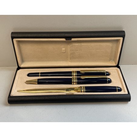 SET SCRIVANIA PENNA STILOGRAFICA SFERA TAGLIA CARTE FOUNTAIN PEN BALLPOINT BLU