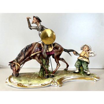 GRANDE SCULTURA PORCELLANA Capodimonte  Don Chisciotte Sancho Panza RARO VINTAGE