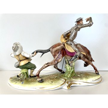 GRANDE SCULTURA PORCELLANA Capodimonte  Don Chisciotte Sancho Panza RARO VINTAGE