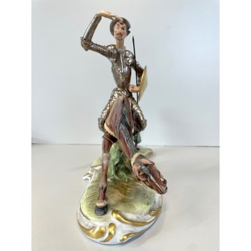 GRANDE SCULTURA PORCELLANA Capodimonte  Don Chisciotte Sancho Panza RARO VINTAGE