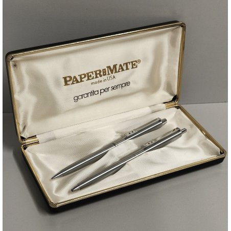 Paper Mate PARURE Penna sfera Matita CHROME EXECUTIVE anni 80 SET BALLPOINT PEN