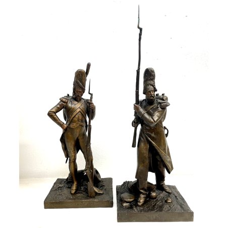 COPPIA ANTICO BRONZO SCULTURA Théodore GECHTER French Soldiers (1805-1815)