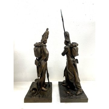 COPPIA ANTICO BRONZO SCULTURA Théodore GECHTER French Soldiers (1805-1815)