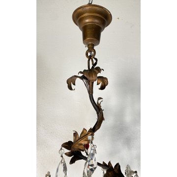 GRANDE LAMPADARIO LIBERTY SPIRALE VETRO PRIMI 1900 GOCCE GLASS LAMP 8 LUCI EPOCA