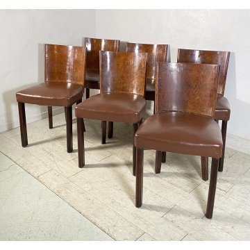 ANTICO SET 6 SEDIE ART DECO' LEGNO RADICA SKY ANNI 40 CHAIR SALA PRANZO VINTAGE