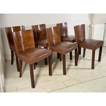 ANTICO SET 6 SEDIE ART DECO' LEGNO RADICA SKY ANNI 40 CHAIR SALA PRANZO VINTAGE