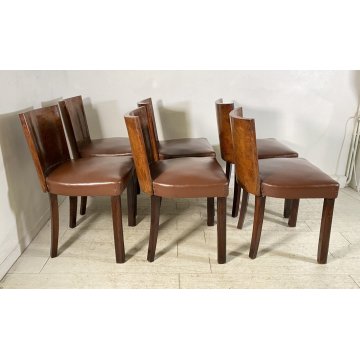 ANTICO SET 6 SEDIE ART DECO' LEGNO RADICA SKY ANNI 40 CHAIR SALA PRANZO VINTAGE