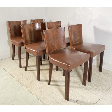 ANTICO SET 6 SEDIE ART DECO' LEGNO RADICA SKY ANNI 40 CHAIR SALA PRANZO VINTAGE