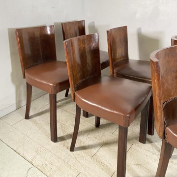 ANTICO SET 6 SEDIE ART DECO' LEGNO RADICA SKY ANNI 40 CHAIR SALA PRANZO VINTAGE