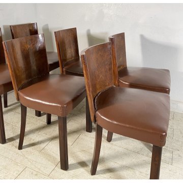 ANTICO SET 6 SEDIE ART DECO' LEGNO RADICA SKY ANNI 40 CHAIR SALA PRANZO VINTAGE