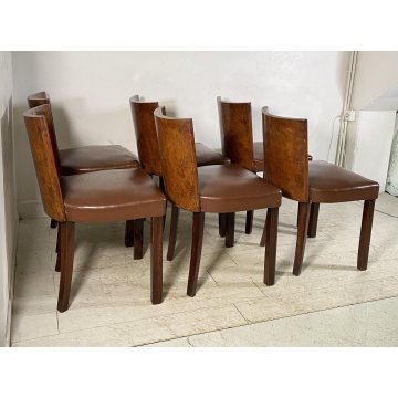 ANTICO SET 6 SEDIE ART DECO' LEGNO RADICA SKY ANNI 40 CHAIR SALA PRANZO VINTAGE