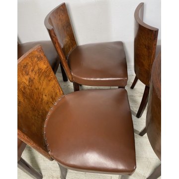 ANTICO SET 6 SEDIE ART DECO' LEGNO RADICA SKY ANNI 40 CHAIR SALA PRANZO VINTAGE