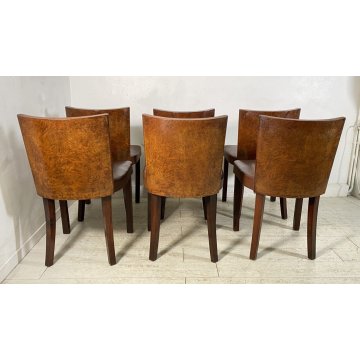 ANTICO SET 6 SEDIE ART DECO' LEGNO RADICA SKY ANNI 40 CHAIR SALA PRANZO VINTAGE