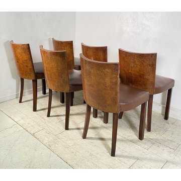 ANTICO SET 6 SEDIE ART DECO' LEGNO RADICA SKY ANNI 40 CHAIR SALA PRANZO VINTAGE