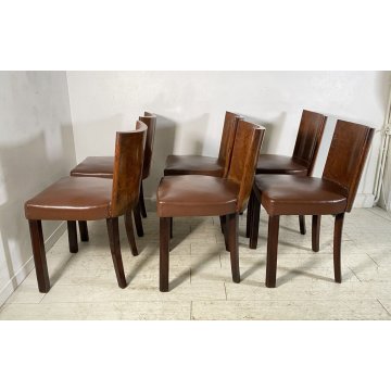 ANTICO SET 6 SEDIE ART DECO' LEGNO RADICA SKY ANNI 40 CHAIR SALA PRANZO VINTAGE