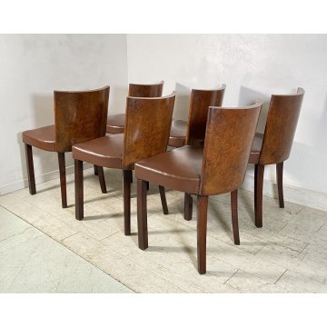 ANTICO SET 6 SEDIE ART DECO' LEGNO RADICA SKY ANNI 40 CHAIR SALA PRANZO VINTAGE