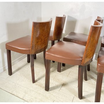 ANTICO SET 6 SEDIE ART DECO' LEGNO RADICA SKY ANNI 40 CHAIR SALA PRANZO VINTAGE