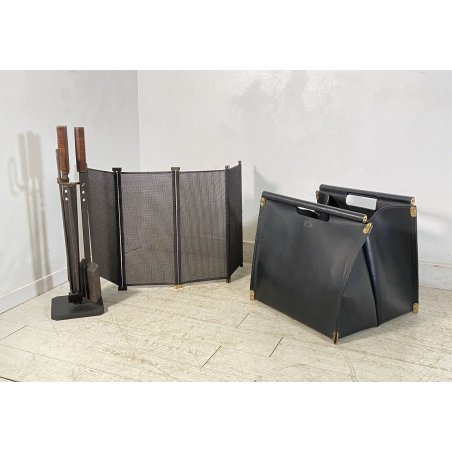 SET ATTREZZI DA CAMINO DESIGN AFRA & TOBIA SCARPA ANNI 80 DIMENSIONE FUOCO FERRO