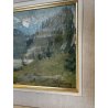 QUADRO OLIO TELA PAESAGGIO MONTANO LAGO ARTIFICIALE ALTA VALTELLINA Firmato '900