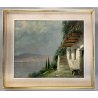 QUADRO OLIO TELA Firmato PAESAGGIO Lago Maggiore CASALE BALLATOIO FIORITO '900