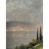 QUADRO OLIO TELA Firmato PAESAGGIO Lago Maggiore CASALE BALLATOIO FIORITO '900